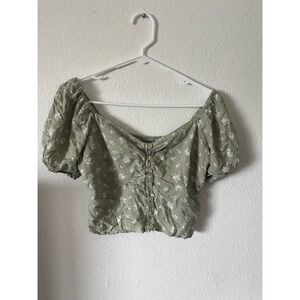 Floral Green Puff Sleeve Top